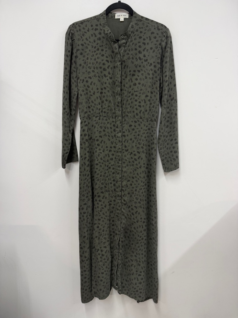 cloth & stone Olive Green Long Sleeve Printed Shirt Dress S